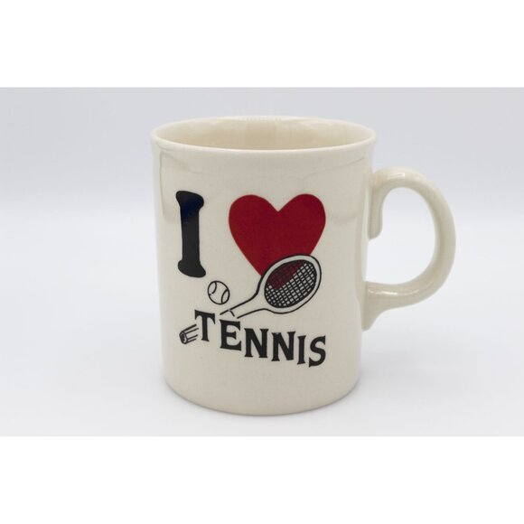 Vintage Tennis Cup Coffee Mug Made In England Raquette Heart 10 oz "I love Tenni - Picture 1 of 8